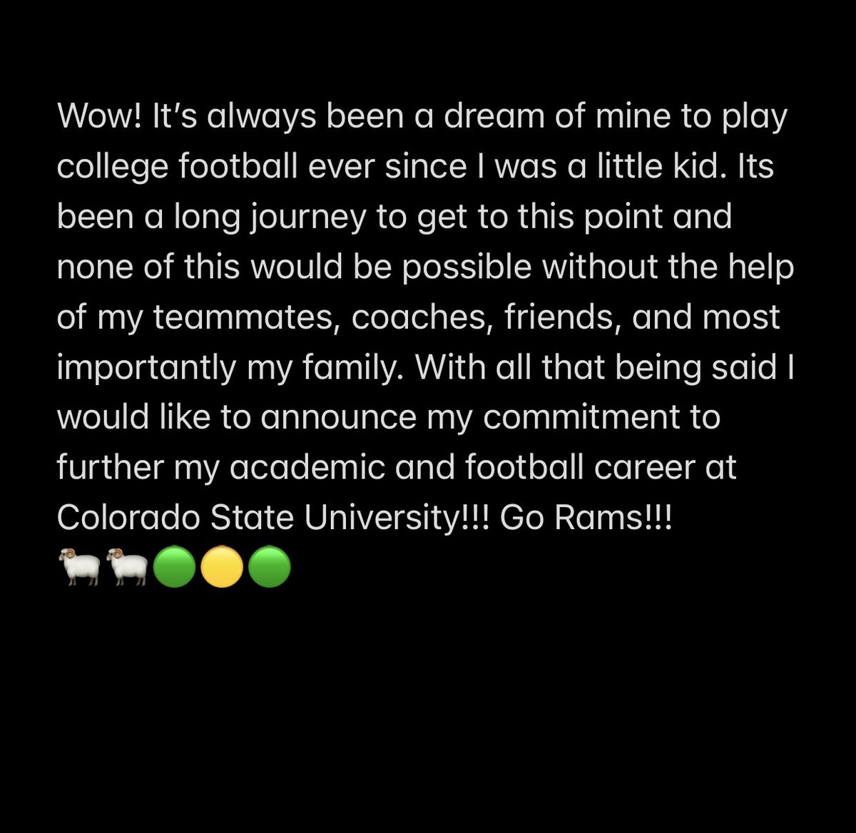 andrew_kulick's tweet photo. Committed!! 🐏🟢🟡
@CSUFootball @CoachAddazio @CoachBWhiteRams @RJHSFootball @CoachFilleman https://t.co/wmRSm6MI8L