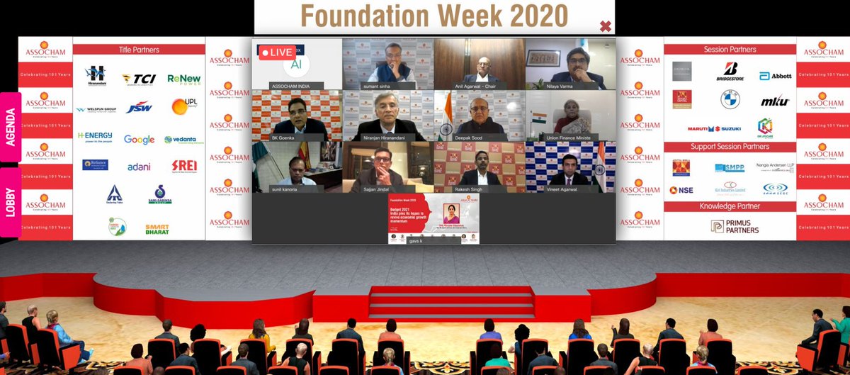 AnilAgarwal_Ved's tweet photo. The #ASSOCHAMFoundationweek panel discussion with Finance Minister @nsitharaman &amp; industry peers provided vital insights on the necessary reforms for the recovery of the economy. With continued reformative policies, we can achieve the goal of $5 trillion economy.
@ASSOCHAM4India https://t.co/4O5mcaAh13