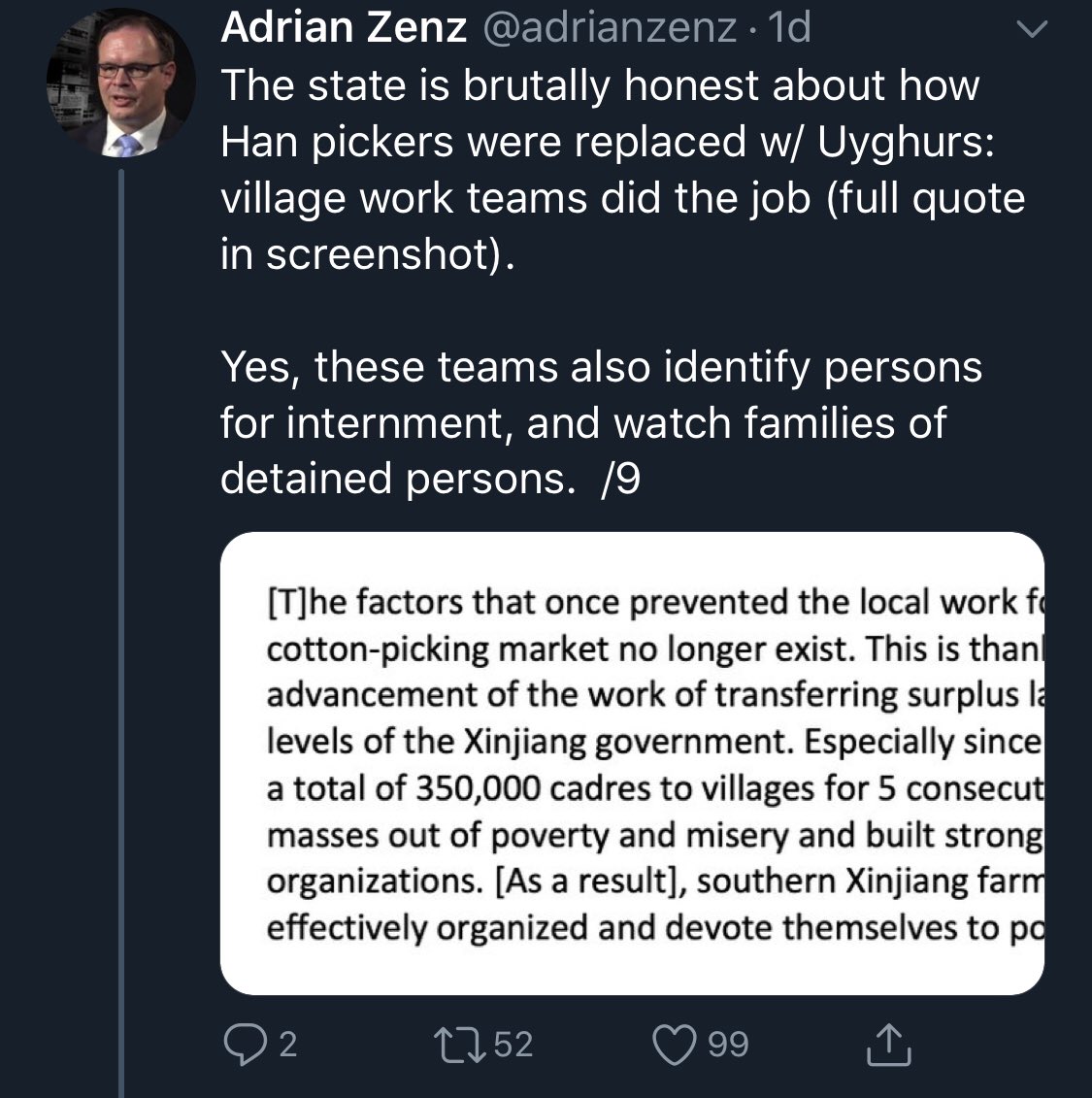 Zenz claims China replacing Han migrant labor in  #Xinjiang with local  #Uyghur in order to meet its local poverty alleviation program MUST mean Uyghurs are slaves!!!