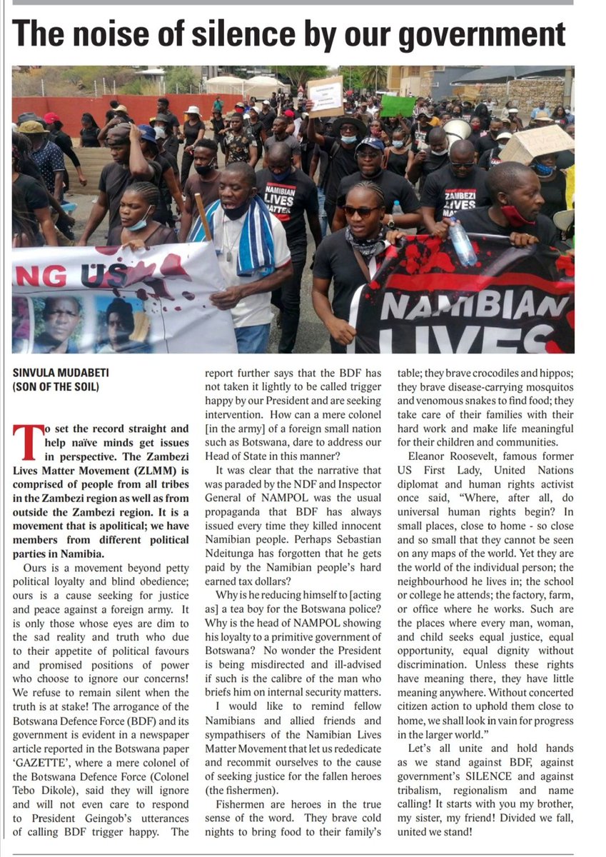 SS_Kabajani's tweet photo. If this is not visible enough, check page six of the @theconfidente newspaper.

#EndBDFkillings
#ZambeziLivesMatter https://t.co/hWmqsUl4qS