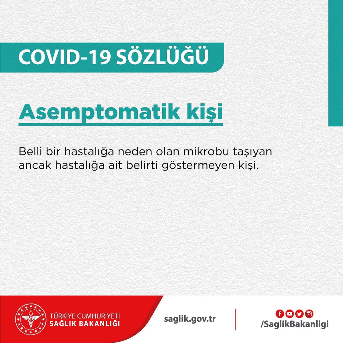 Asemptomatik kişi nedir?
#COVID19Sözlüğü’ne covid19.saglik.gov.tr/TR-66394/covid… linkinden ulaşabilirsiniz.