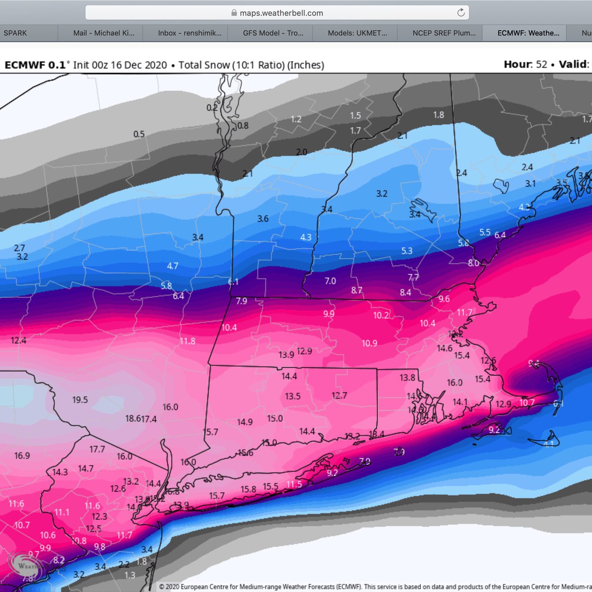 00z Euro a little south and little colder, beautiful, hasn't given an inch in days