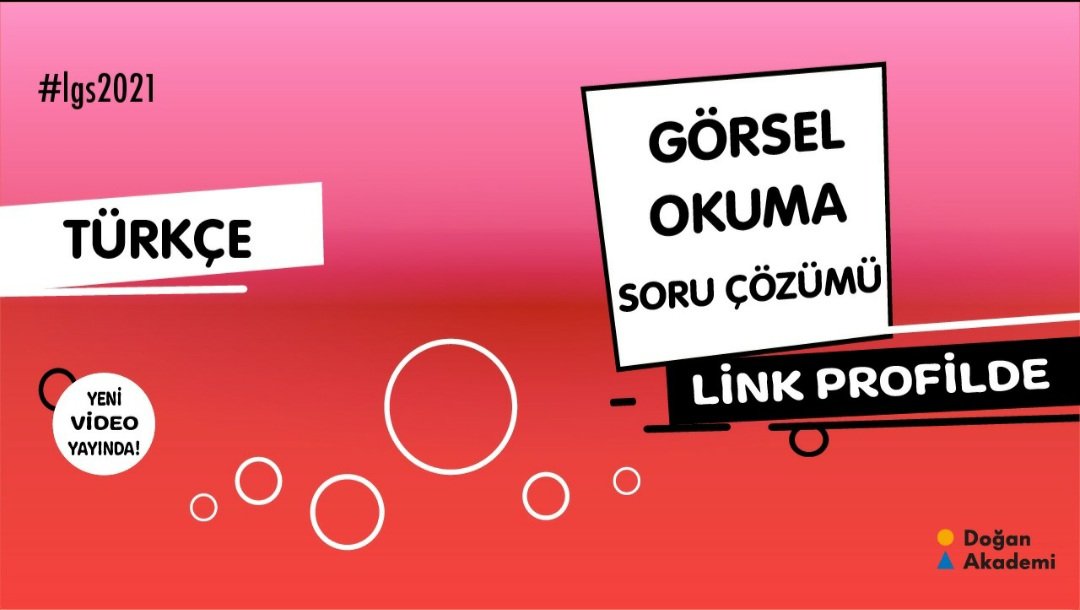 LGS 2021'e hazırlanmaya soluksuz devam ediyoruz. Evet, bugünkü dersimiz Türkçe! 📢 "🥳 ''Görsel Okuma'' konumuzla ilgili örnek sorular çözüyoruz. Videomuz yayında. 👍🏻 Link 👉 bit.ly/3qVGhmO #lgs #lgs2021 #2021tayfa #2021lgstayfa #tayfa #doğanakademi
