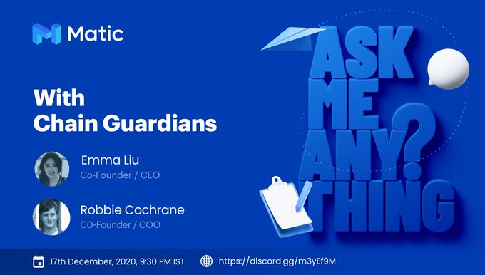 blackphaser's tweet photo. And yet another #AMA session coming from @maticnetwork with @Chain_Guardians
$100 worth of #matic token will be dropped on discord๐ฅฐ๐ฅฐ๐คฉ๐๐ฌ
Date: 17th December 2020ใฝ๏ธ๐ฑ
Link below:๐ฐ๐ฐ
https://t.co/zCynDHt1ef
#matictotheworld #discordtoken #amasessions https://t.co/u7kawOaRxk