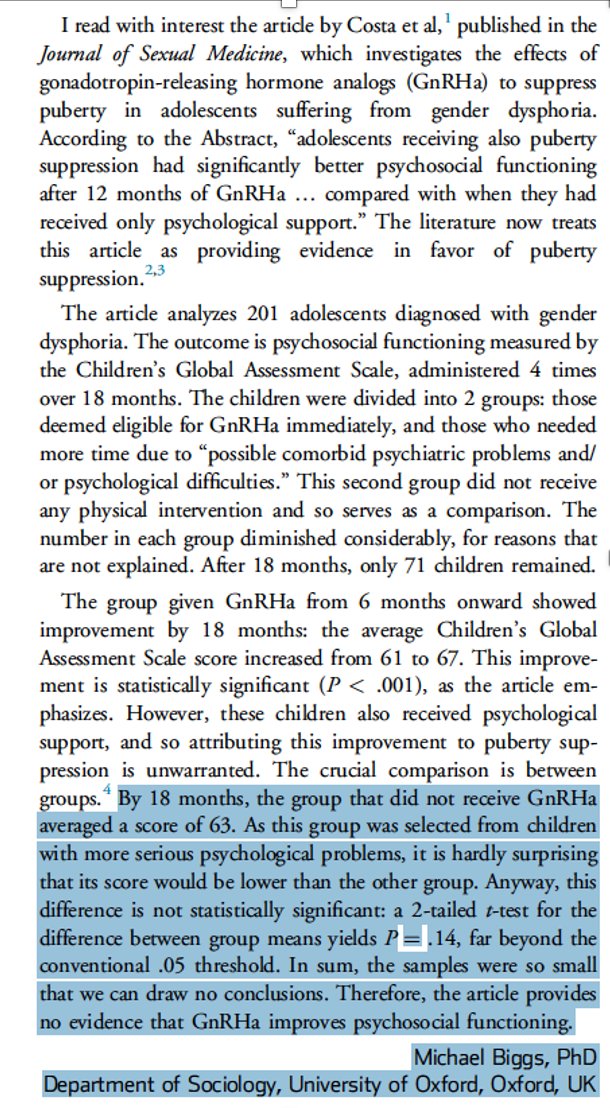 Moving on to Costa 2015. The study had 2 gps: (psych support) vs (PBs + psych support). Both gps improved at 18 months, but no difference was seen btw the 2 groups, meaning the study provides no evidence PB’s improve psychological functioning. /6  https://www.jsm.jsexmed.org/article/S1743-6095(19)31424-9/fulltext