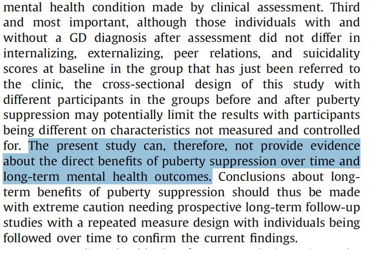 Van der Miesen 2020: Newly-referred 14 yr vs. 17 yr-olds w/ yrs of psych support and on PBs. The latter group did better. New referrals (younger) often come in a crisis. 17-yr-olds are older, had more therapy. Did PBs help? The authors aren’t sure. /10 https://pubmed.ncbi.nlm.nih.gov/32273193/&nbsp;