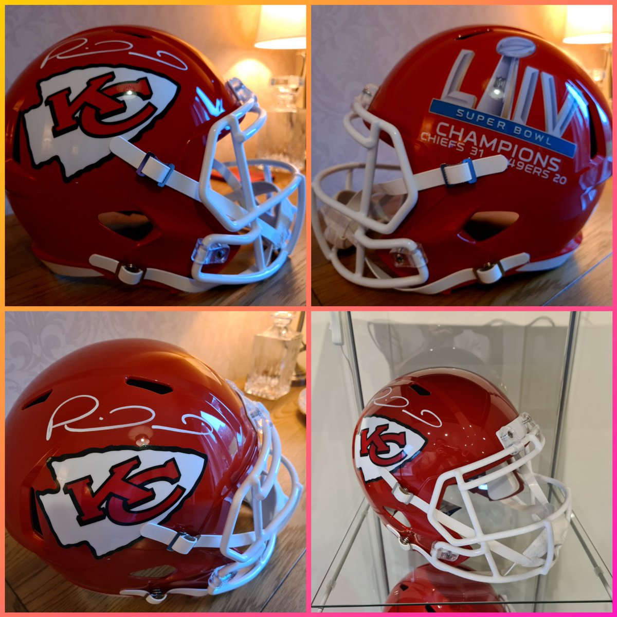 BritChiefUK's tweet photo. Huge THANK YOU to @TSEKansasCity for sending this across the pond at @Cheetah speed! 🇺🇲 ------------> 🇬🇧✌🏿
I've been after a full size @PatrickMahomes autographed helmet ever since I accidentally blanked him in the Arrowhead tunnel, Week 4, 2017 #SorryPatrick 😬 #SBLIV https://t.co/LFUfiniMVb