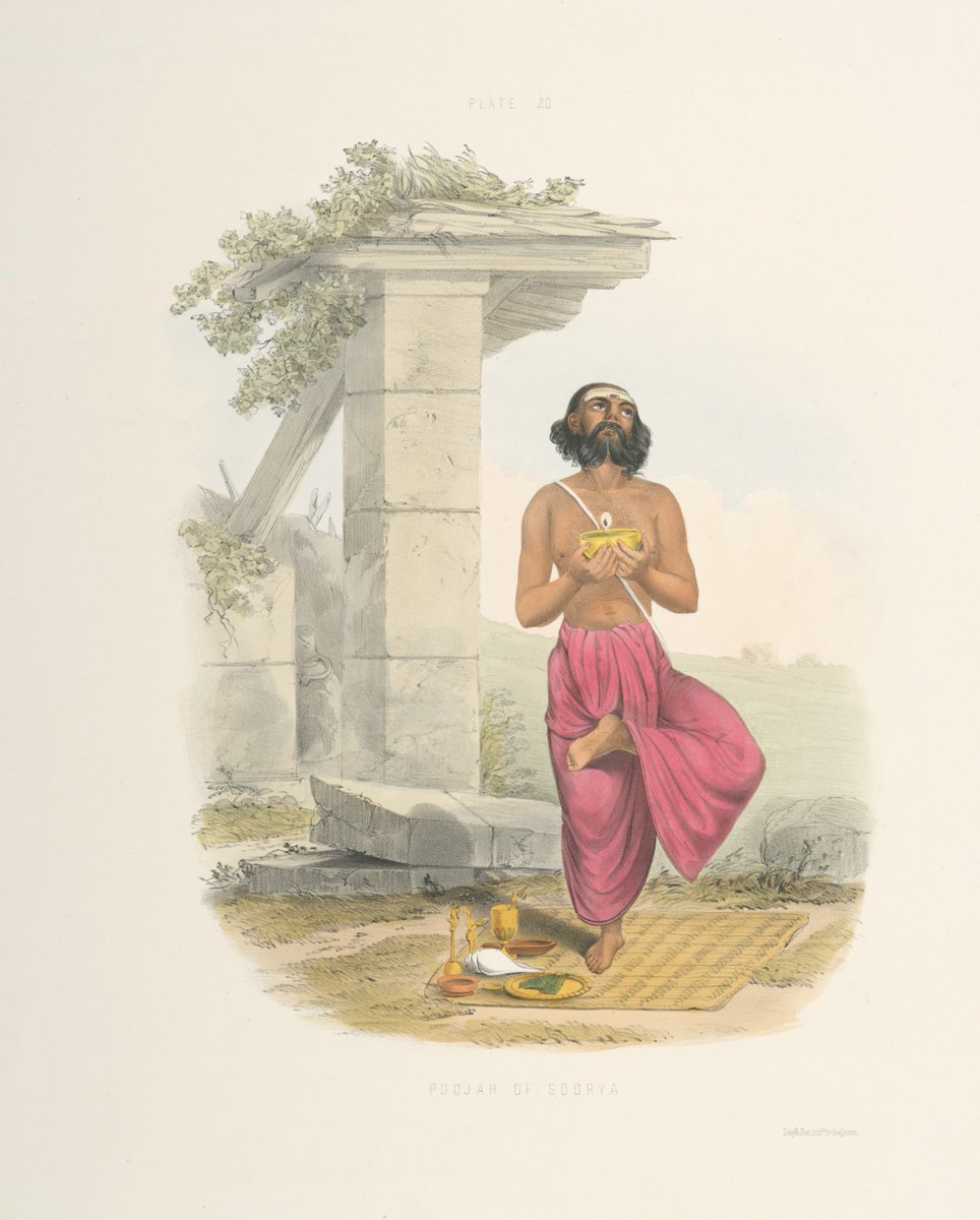 The Sundhya or the Daily Prayers of the Brahmins. Illustrated by Mrs S.C Belnos in a series of original drawings from nature, demonstrating their attitudes and different signs and figures performed by them during the Ceremonies of their Morning Devotions, Poojas, etc. 1/7