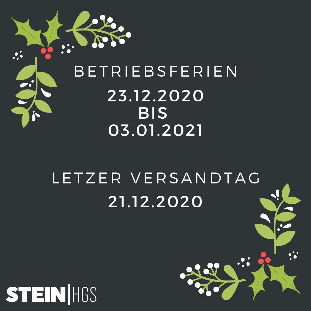 Absperrtechnik's tweet photo. Am 23.12.2020 verabschiedet sich die STEIN HGS in die Betriebsferien und ist ab dem 04.01.2021 wie gewohnt für Sie da.

In diesem Sinne wünschen wir allen eine gemütliche Vorweihnachtszeit und freuen uns auf ein erfolgreiches Jahr 2021!

#wirsindmalebenweg
#weihnachten2020 https://t.co/JZIec9hCKI