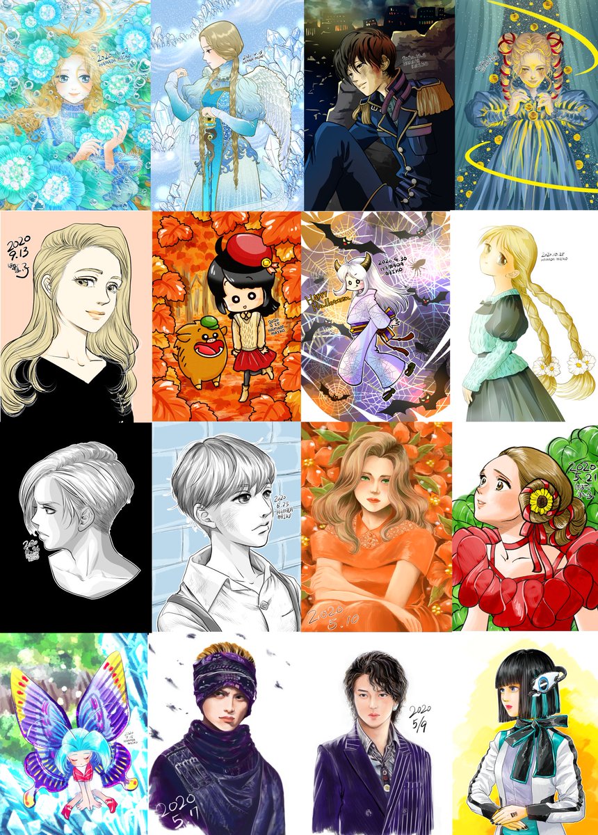 #今年描いた絵を晒そう
#2020年の絵を振り返る 
人の心に響くような絵を描けないことが課題です。昔から謎の羞恥心があって自分を隠して描いてしまう。
誰にも見せないつもりで描いたほうが面白みのある絵が描けるかも?そういう葛藤のある人間が描いた絵たちです～。でもどの絵も愛着あるし好き! 