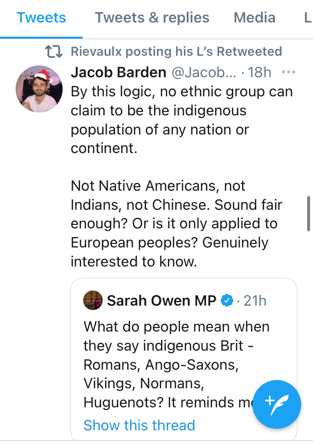 He's also currently Big Mad about the idea that the "Anglo-Saxons" weren't "indigenous" peoples. These narratives--of "Anglo-Saxon heritage" and "indigeneity"--are wildly popular among the UK & US far-right, and they're tied to his concern about sexual values.