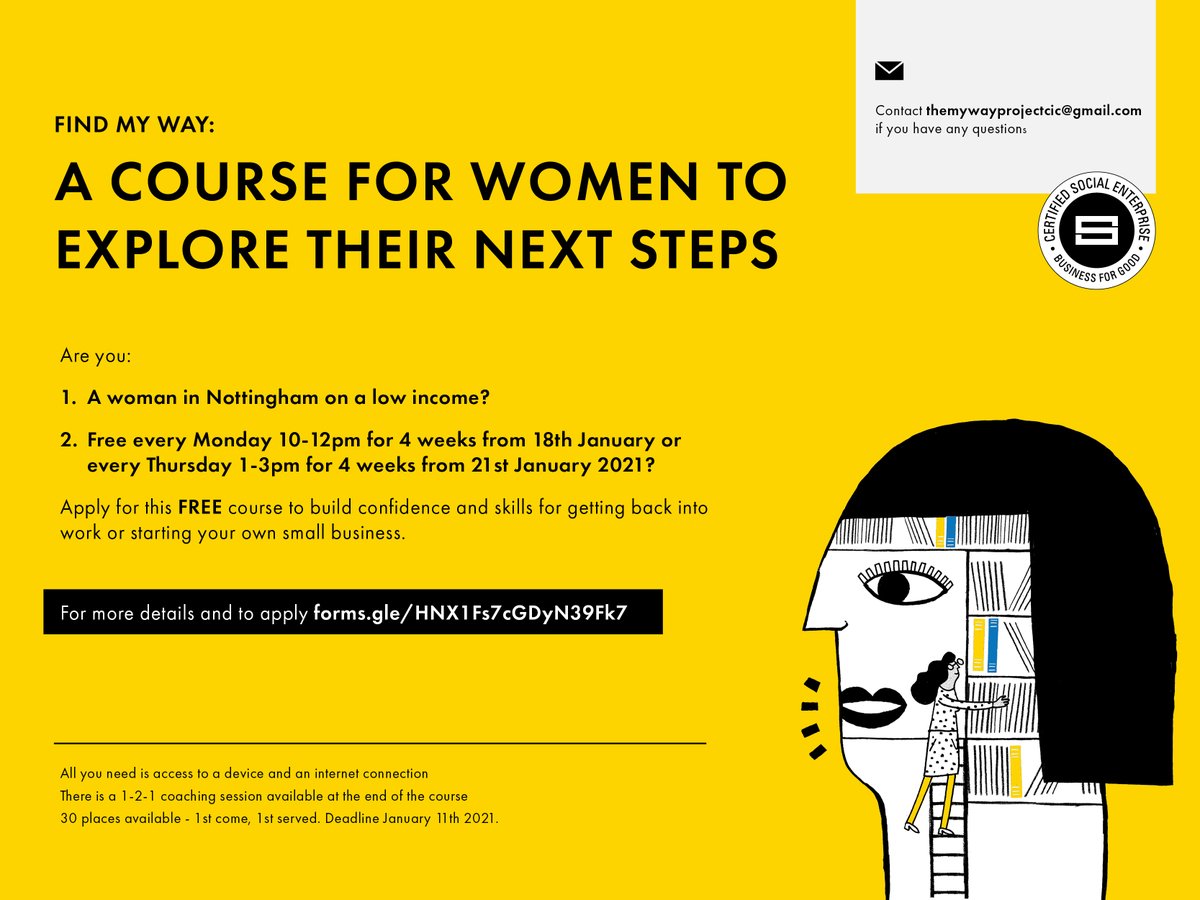 #Nottingham unemployment has nearly doubled during Covid and is likely to rise further. If you're a woman in Nottingham on a low income and would like to explore your next steps - come and join us for free in January! forms.gle/x7hC5LQ5oB4CbZ…
