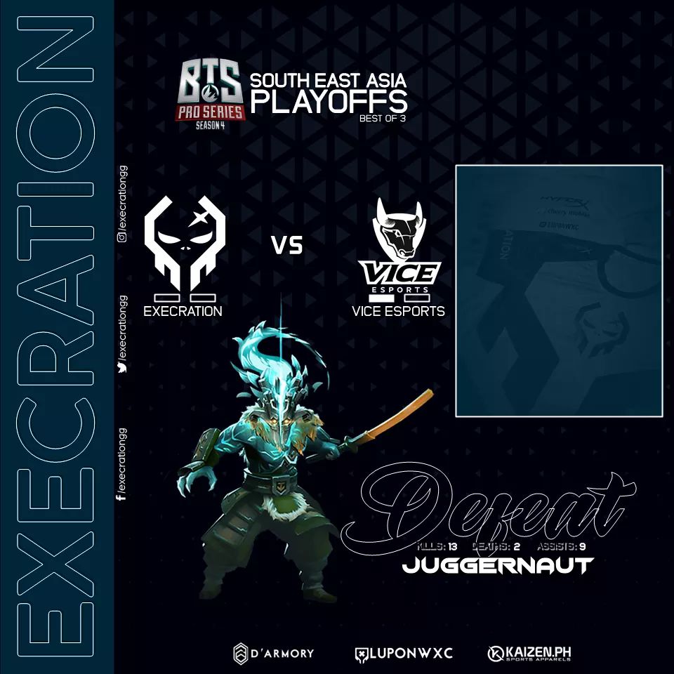 ExecrationGG's tweet photo. We won against @viceesportsph by 2-1 in a Best of 3 Series and will be advancing to the next round of the @BeyondTheSummit Pro Series Season 4 Playoffs. #LabanEXE #ExeShot #XctN https://t.co/ZFjUacONJh