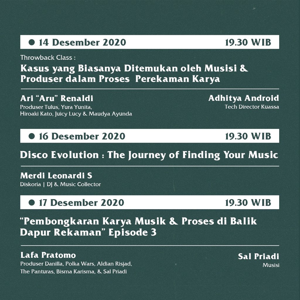 soundfren's tweet photo. Soundfren Connect menghadirkan para pelaku industri musik dengan topik terkait musik diantaranya manajemen musik hingga proses dibalik dapur rekaman.
Ikuti #SoundfrenConnect 14-23 Desember 2020 melalui aplikasi #Soundfren
#SemudahItu belajar terkait musik di #SoundfrenConnect https://t.co/0wxz83T5JK
