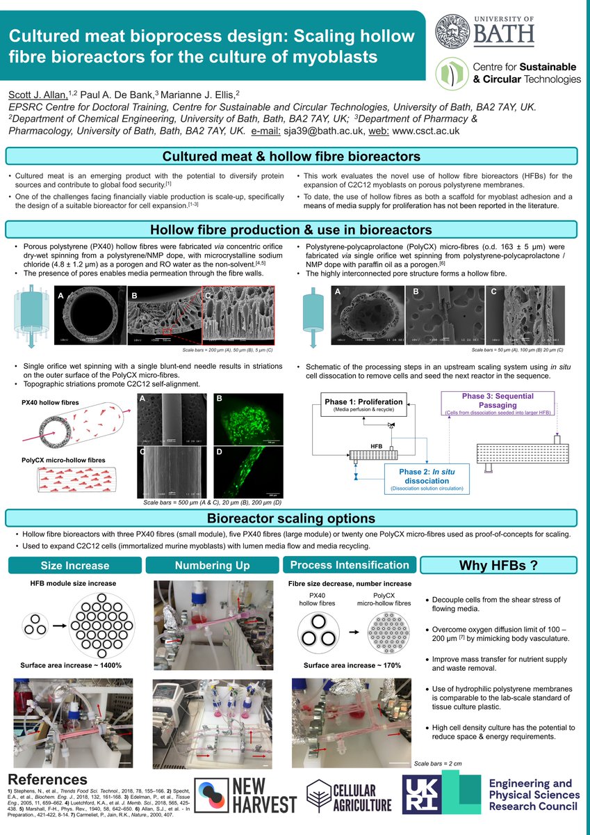 Really enjoying day 3 of the <a href="/csctbath/">CSCT</a> winter showcase!  Feel free to check out my poster for #csct20 about scaling hollow fibre bioreactors for cultured meat production. Our work is funded by <a href="/csctbath/">CSCT</a> and <a href="/NewHarvestOrg/">New Harvest</a>