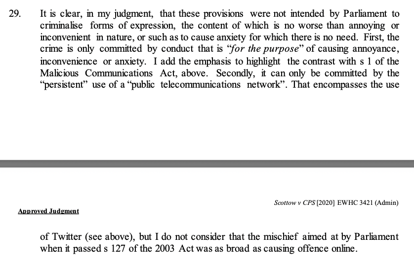 Not to be used to criminalise expression which is annoying or causes anxiety - unless it is done for that purpose (I know, not particularly clear but it's a bad law as I have been saying for years)