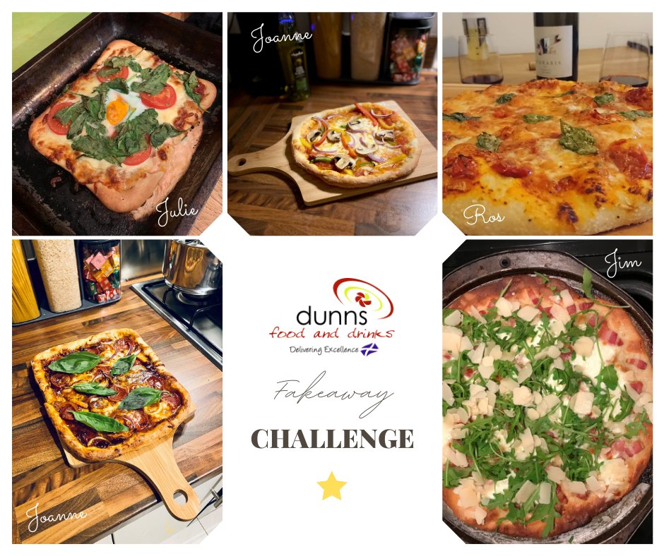 Dunnswholesale's tweet photo. The results of our Pizza Fakeaway Challenge are making us very hungry this lunchtime! 

Thanks to:
🍕 @karafsbakery - Dough balls
🧀 @FuturaFoods - Cheese

Some brilliant efforts made it a tough choice this week but Joanne (Telesales Manager) edges it for great colour and crust! https://t.co/qCuJlbYoK2