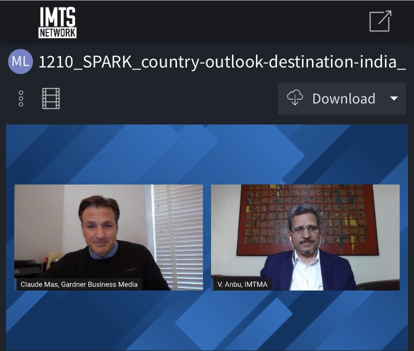 V.Anbu, DG &amp; CEO - IMTMA / BIEC in discussion with Claude Mas from Gardner Business Media on Country Outlook - India (Manufacturing) at the IMTS Spark <a href="/IMTEX/">IMTEX</a> <a href="/IMTMAssn/">IMTMA</a> <a href="/UFILive/">UFI</a> <a href="/kaihattendorf/">kaihattendorf</a> <a href="/IEIA_sec/">IEIA - Indian Exhibition Industry Association</a> <a href="/ieiapresident/">President-Indian Exhibition Industry Association</a>  <a href="/amtonline/">AMT</a> <a href="/GardnerBizMedia/">Gardner (GBM)</a> 

icnk.io/u/6Iq5KrRe9y2H/