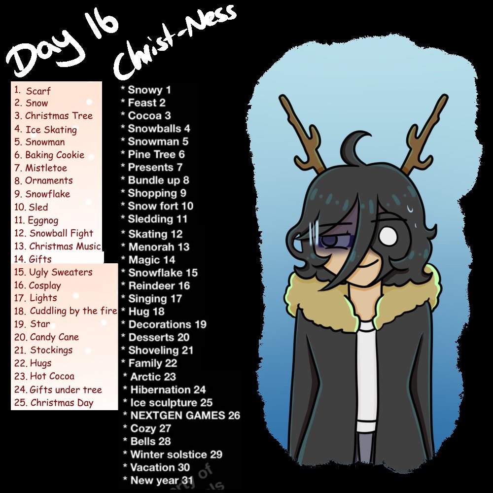 _Darkness65_'s tweet photo. Look I forgot to post the past 4 days but I have done them! So 13-16, Ness sleeping, Ness magically giving gifts to kids, got an ugly sweater and finally was forced to wear antlers... they're having fun though!
#art #digitalart #christness #darknessart #sketchmas #OC https://t.co/WiN4ao6u0V