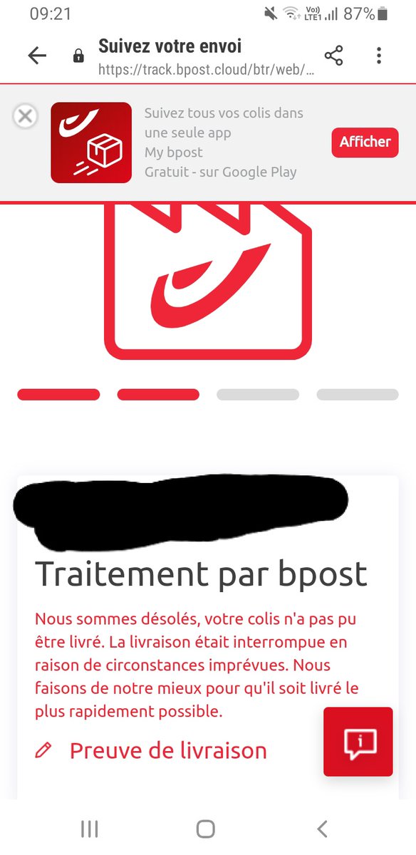 astridouu's tweet photo. Ce message depuis 2 semaines, je devrais m'inquiéter ? Plus aucune nouvelles de bpost depuis 
@bpost_fr https://t.co/C2I2UTsk8R