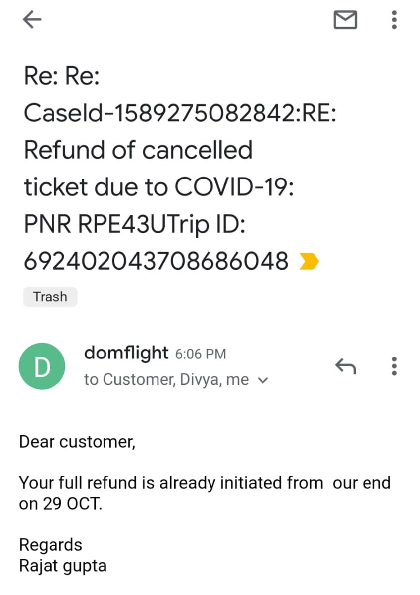 Neha04612894's tweet photo. @happyeasygo @happyeasygo As you said I sent an email to your customer care and i got this response, initiated on 29th October. You are saying different thing here, customer care is saything different thing. Can you guide your customer care, search for email and initiate my refund. https://t.co/8Xb5Jyb0Lz