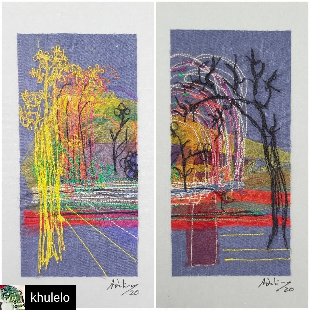 Landscape art by member Khulelo Small world, works with trees...  
#stitchedartisart #mixedmedia