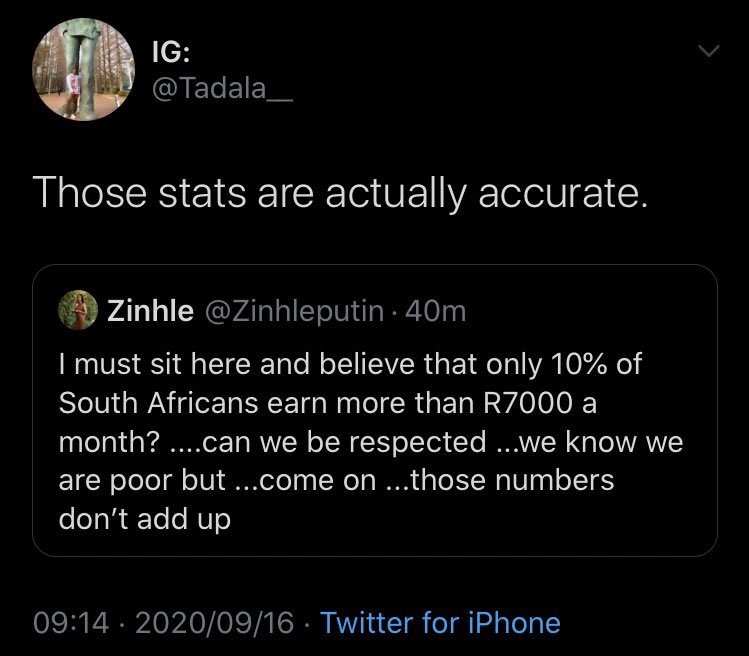 the time twitter user zinhleputin wanted stats and research to back up the available stats and research