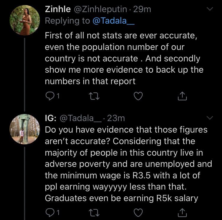 the time twitter user zinhleputin wanted stats and research to back up the available stats and research