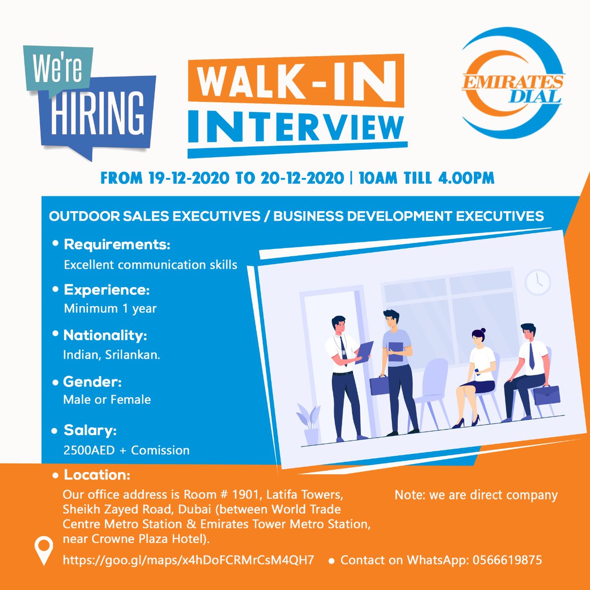 emirates_dial's tweet photo. Walk-In Interview.
#Hiring #walkin #interview #sales #outdoorsales #Executive #business #businessdevelopmentexecutive #emiratesdial #location #salary #dubaijobs #recruiter #marketing #advertising #UAE https://t.co/OmMBYQsGVN