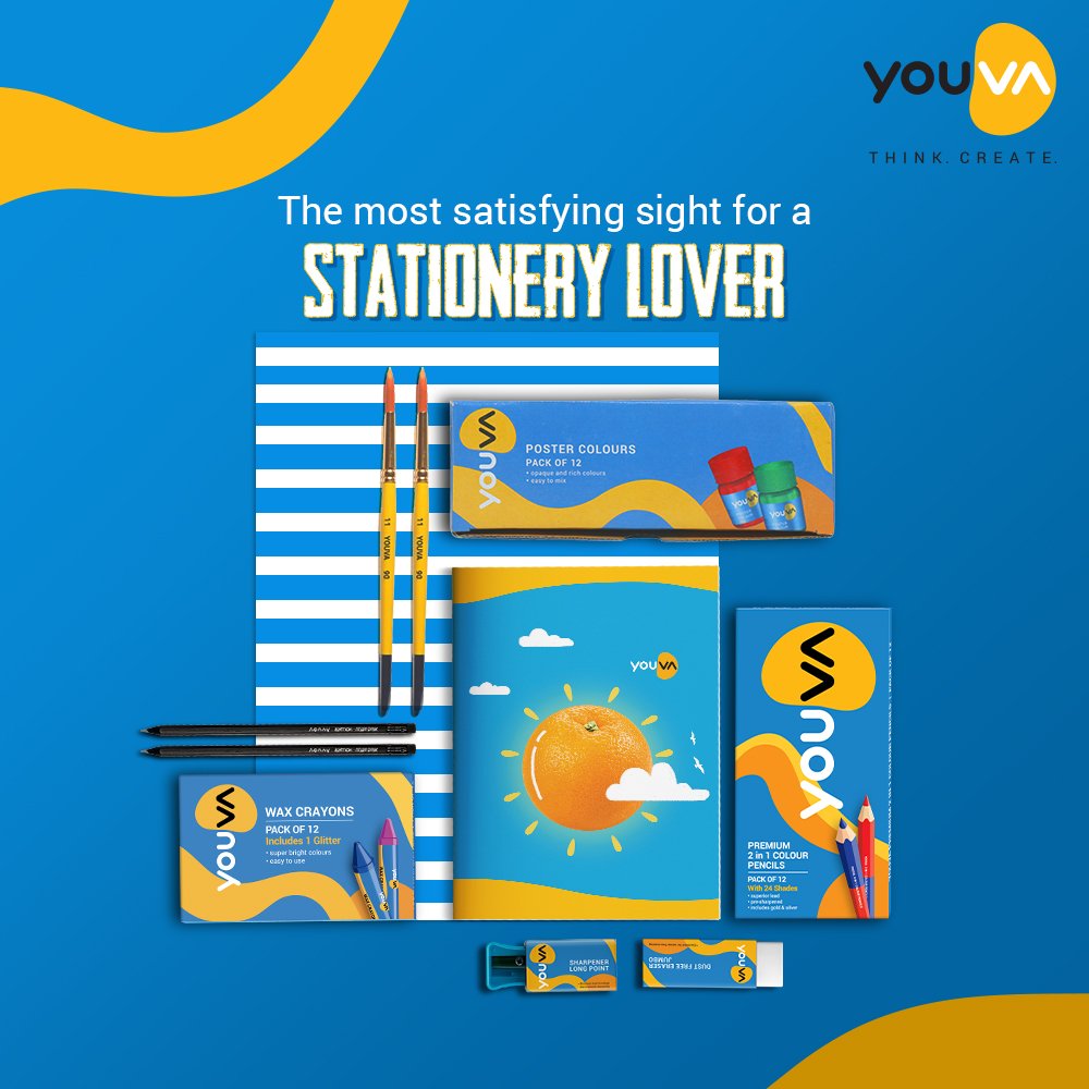 YouvaWorld_'s tweet photo. What could be a better feeling than an organized and colour coordinated stationery set? Nothing. 
Comment your reaction with 3 emojis when you see stationery aesthetics
#Youva #ThinkCreate https://t.co/t3qv8gIZVH