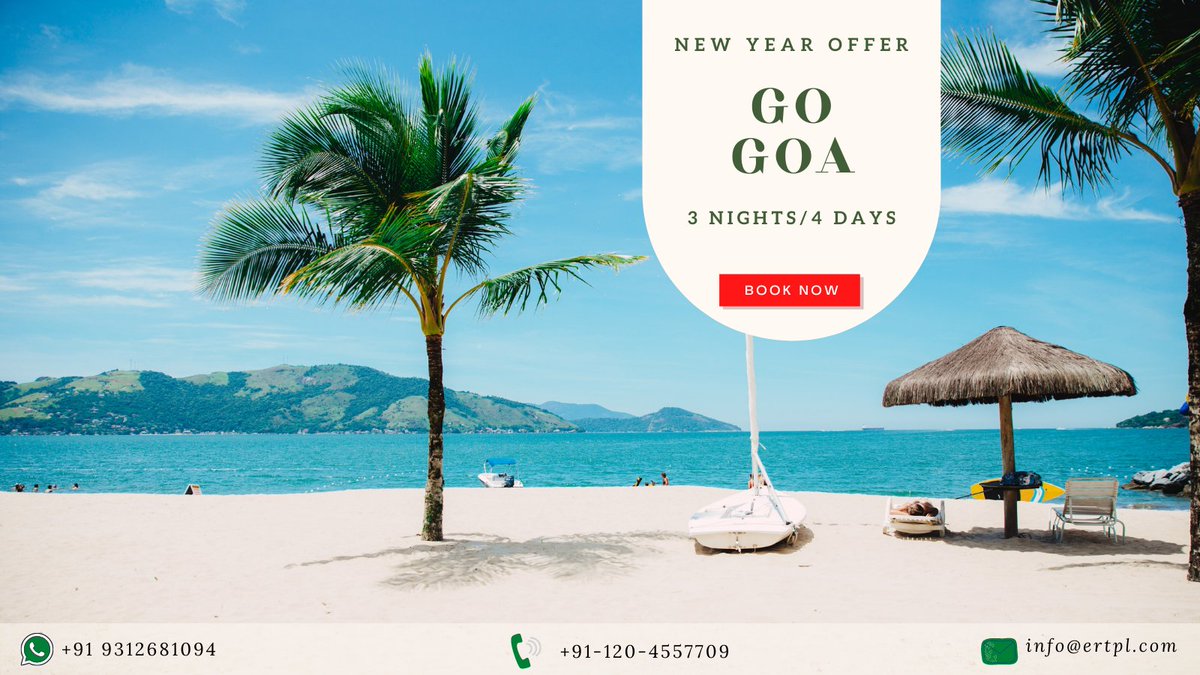 Your #NewYear2021 at Goa with ER Tours.

Contact us for more information:

• WhatsApp : +91 9312681094
• Website:- ertours.in
• Email: info@ertpl.com

Drop your Email to get all the details.

#NewYearTrip #Goa #TravelTuesday