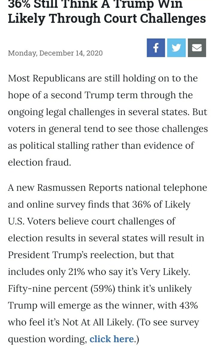 As of Dec 9th/10th one in three voters in America think Trump will win, one in five said its "very likely". (This doesn't show if the EC vote and responses have made any difference). So this parallel universe has a significant US audience for those prepared to live in/indulge it