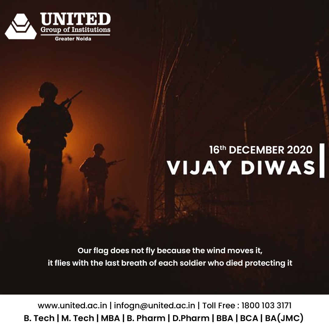 UnitedNoida's tweet photo. Happy Vijay Diwas to all of us. Let’s remember the sacrifice of those brave soldiers who died in the line of duty to protect our great nation. Jai Bharat!
Vande Mataram
#VijayDiwas2020 #MBA #AICTE #APTU #UCE #UGI https://t.co/17fS8E5Kdm
