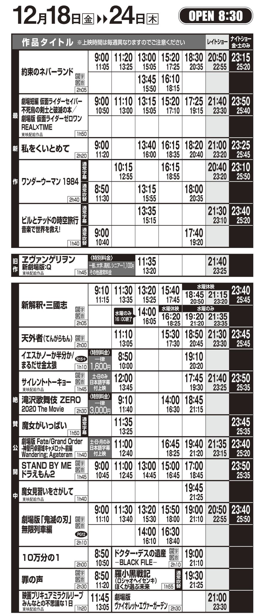 T ジョイ京都 上映スケジュールのご案内 12 18 金 12 24 木 の上映スケジュールです 12 18 金 公開作品 約束のネバーランド 劇場短編仮面ライダーセイバー 劇場版仮面ライダーゼロワン T ジョイ京都 上映スケジュールのご案内 12 18 金 12 24 木 の上映スケジュールです 12 18 金 公開作品 約束のネバーランド 劇場短編仮面ライダーセイバー 劇場版仮面ライダーゼロワン