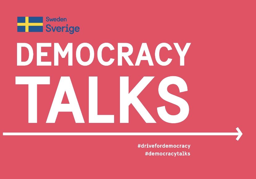 Under Sweden’s 🇸🇪 global #DriveforDemocracy, @SweMFA diplomatic missions so far have arranged more than 70 #DemocracyTalks with 
10 000 participants. Despite the pandemic.

The Drive for Democracy is a counter narrative to the democratic backsliding we see in places around the 🌎