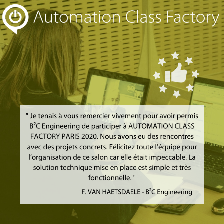 ACF_evenement's tweet photo. [#Témoignage] 💬 Découvrez le témoignage de B2C Engineering, qui a participé à la dernière édition 100% en ligne de #AutomationClassFactory 🙏 https://t.co/UzvNybz8eq
