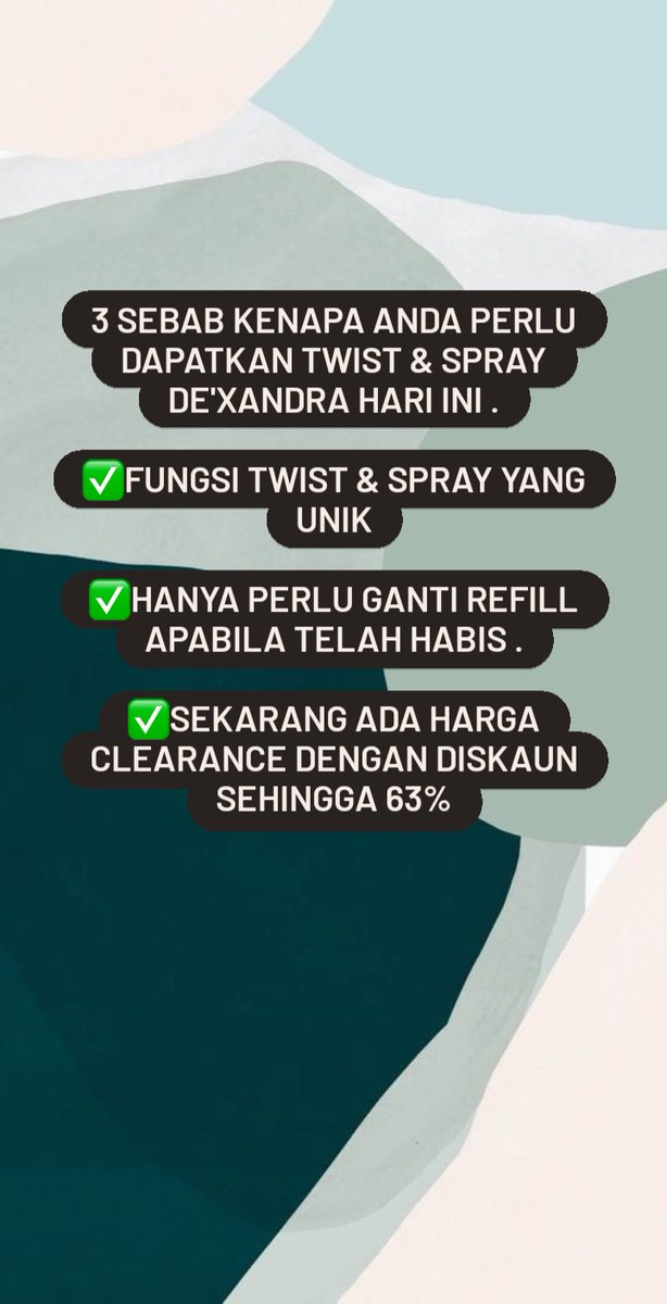 insidegiftt's tweet photo. Assalammualaikum semua, ada berita gembira De'Xandra ada buat pakej clearance tau so this one untuk twist and spray 😉 https://t.co/GftVb9ebTr