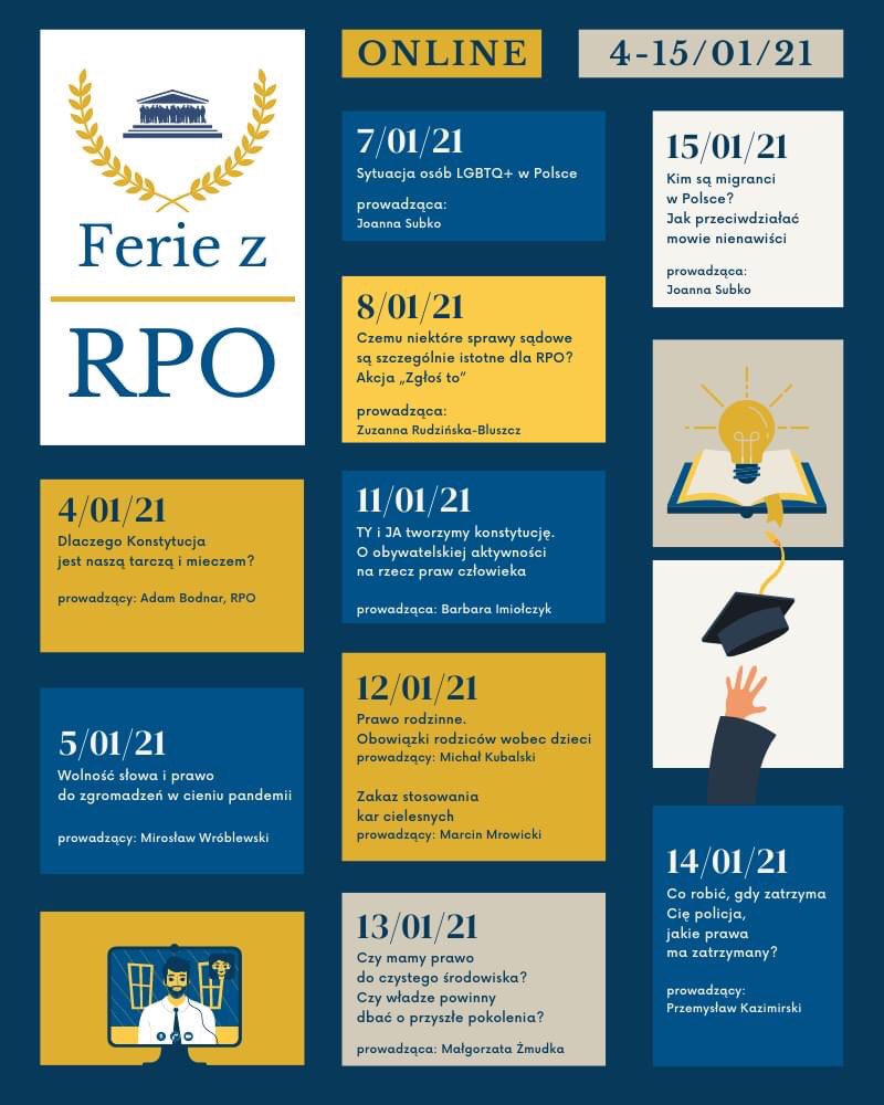 Halo, czy jest na sali młodzież? Zapraszamy na ferie z prawami człowieka organizowane przez Biuro RPO <a href="/Adbodnar/">Adam Bodnar</a> <a href="/MiroWroblewski/">Miroslaw Wroblewski</a> <a href="/ZuzannaRB/">Zuzanna Rudzińska-Bluszcz</a> <a href="/maugo_zmu/">Małgosia Żmudka - Wyrwał</a> <a href="/mr_mrowicki/">Marcin Mrowicki</a> Będziemy opowiadać i odpowiadać najciekawiej, jak potrafimy! Więcej info: bit.ly/3oNkjk3