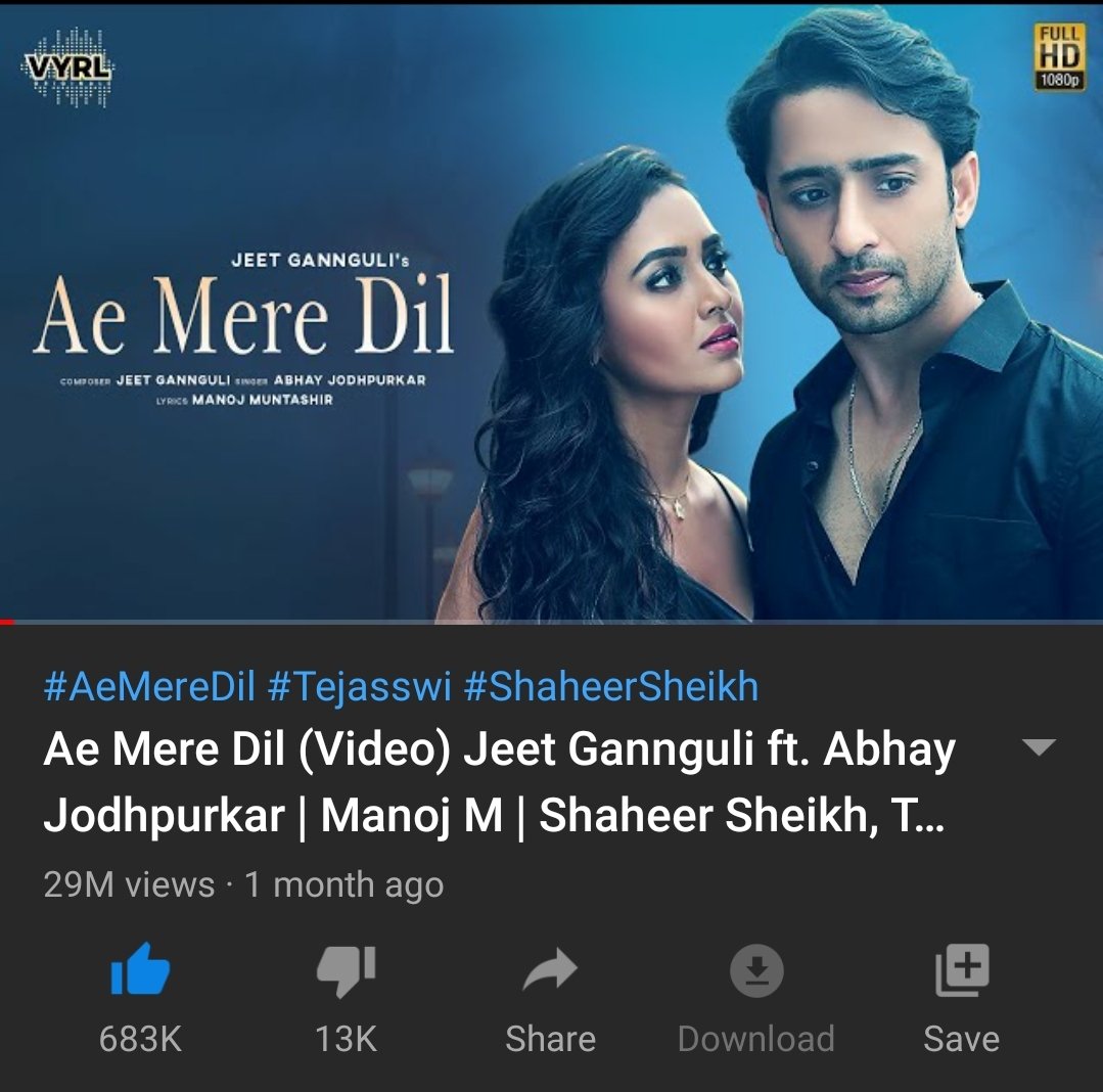 #AeMereDil hits 29 Million views 🔥 Congratulations to the team 🥳 #ShaheerSheikh #TejasswiPrakash #TejHeer @jeetmusic 30 M on the way ... Link ⬇️ youtu.be/87ErHaYgdtg