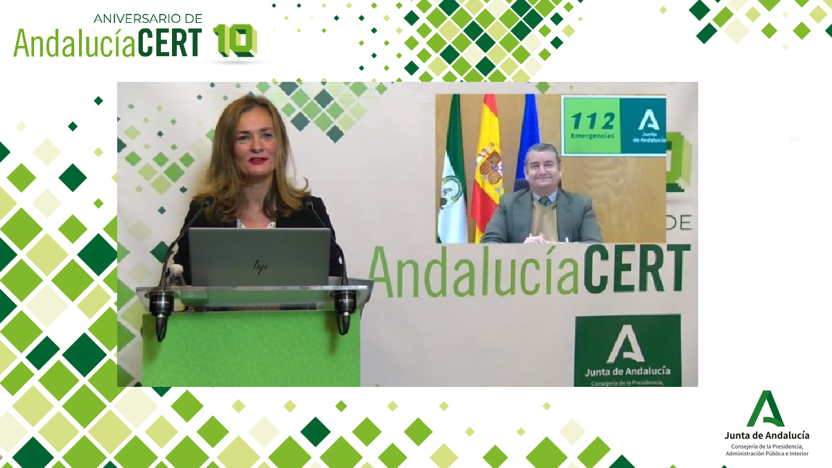 CentroCiberAND's tweet photo. Miryam Jiménez (@mirjimper), responsable de la Iniciativa de Seguridad y Smartcity en @sandetel, está conduciendoel evento virtual conmemorativo #AndalucíaCERT10años 
Estamos en streaming en https://t.co/C3ouMPOGfV https://t.co/ajyqg6CbWh