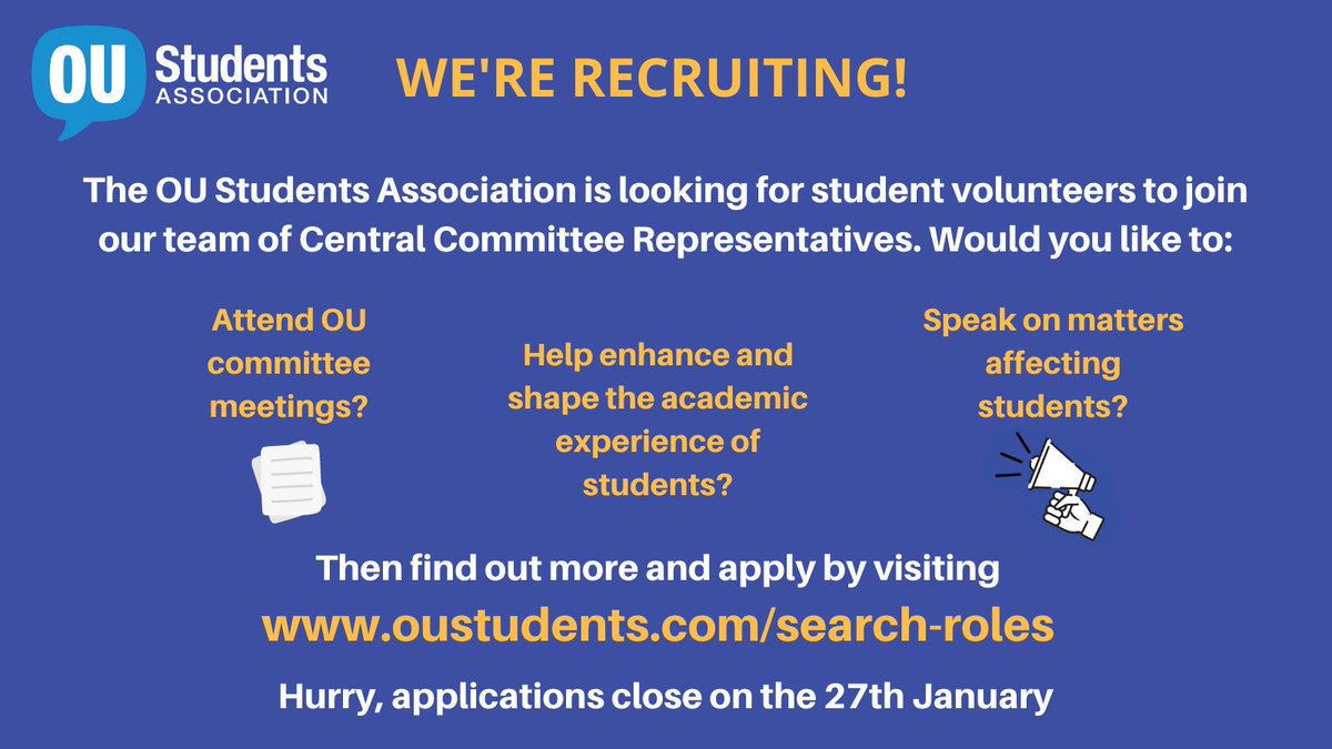 OU_Access_Prog's tweet photo. OUSA are now recruiting for student reps. We particularly need Access students to join our Teaching Committee so that we can hear your experience and ideas and make the student experience the best it can be. For more info and to apply please visit https://t.co/PdyXboTf1G https://t.co/gwuwYXr3eX