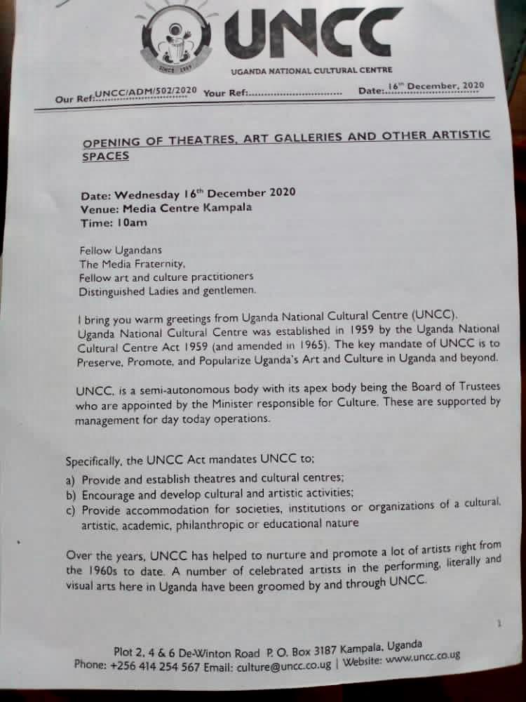 nbstv's tweet image. A letter signed by the chairperson of the Board of Trustees, Sam Okello Kelo indicate that concerts have been granted permission to operate effective this Saturday.

#NBSUpdates