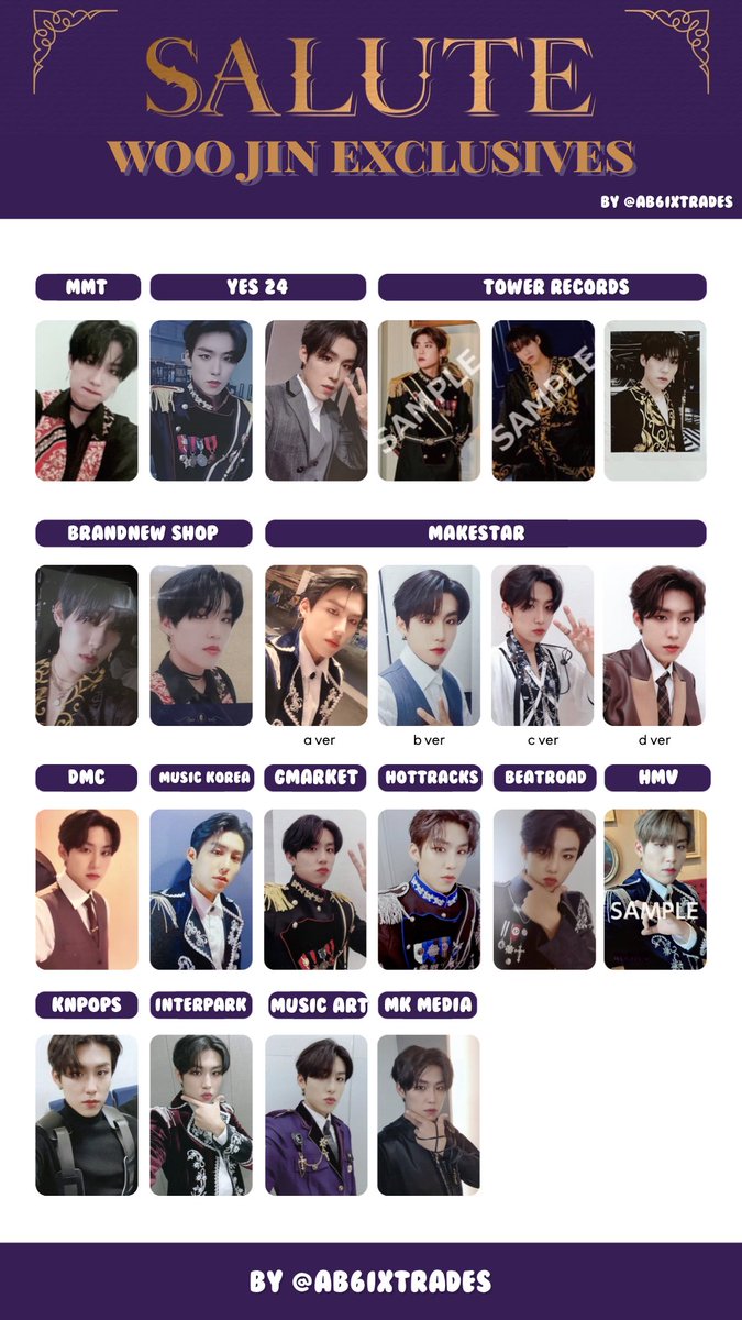 ab6ixtrades's tweet photo. 에이비식스 살루트 포카리스트
Ab6ix salute exclusives / pob’s photocard list template 
 #에이비식스 #전웅 #김동현 #박우진 #이대휘 #ab6ix #woong #donghyun #woojin #daehwi https://t.co/jeG7oPonlL