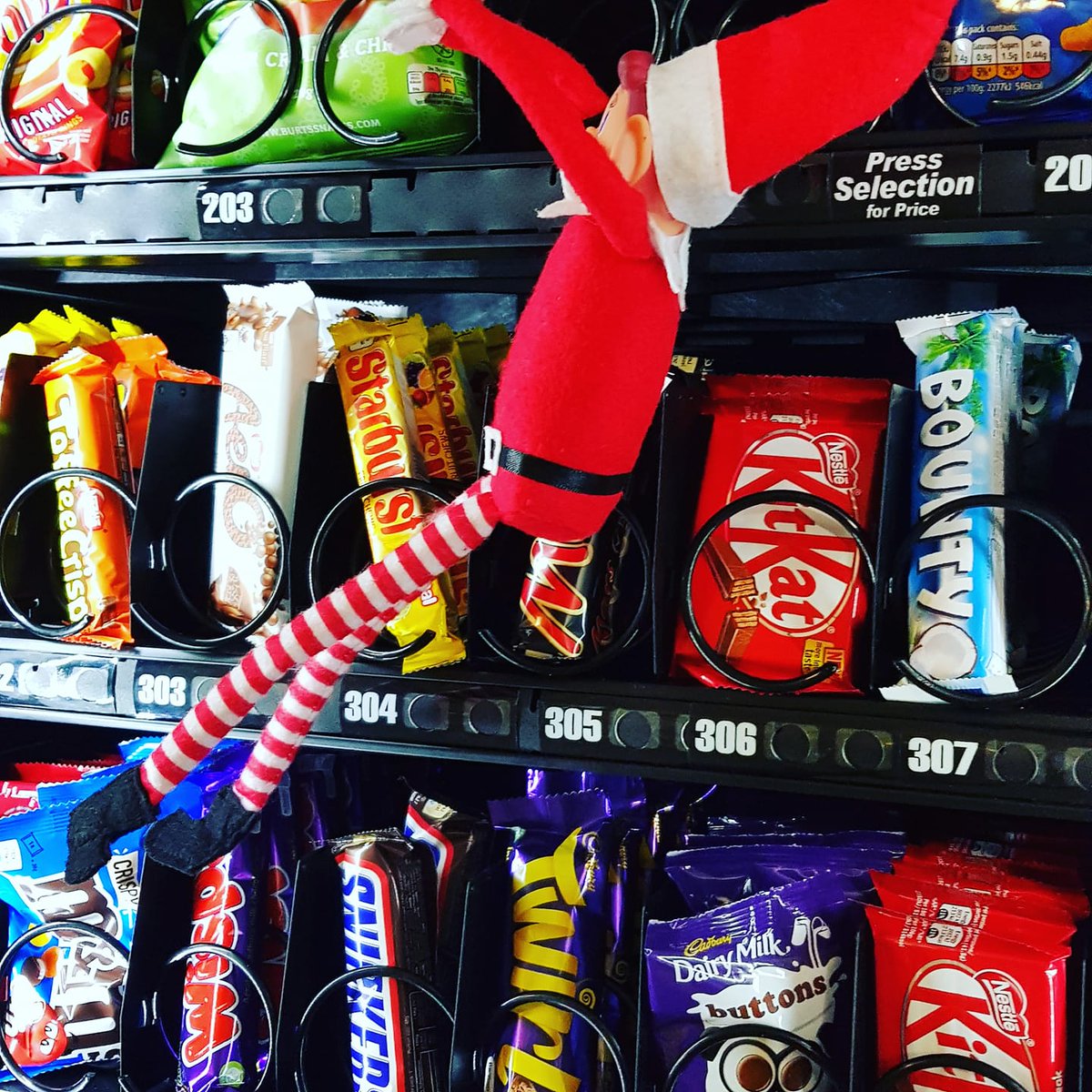 Elfie must have been hungry. Caught him in the vending machine. 😀