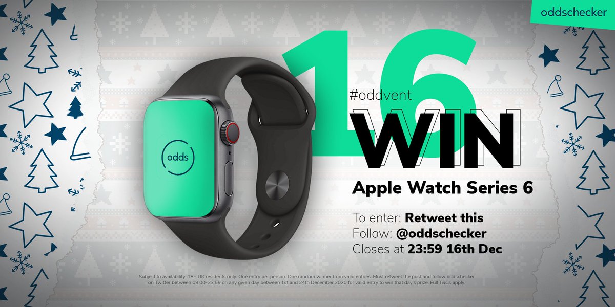 🎄 Day 16 of #oddvent 🎄

⌚ Win an Apple Watch Series 6!

To enter:
→ Follow <a href="/oddschecker/">oddschecker</a>
→ Retweet this giveaway tweet

🔞 T&amp;Cs apply: bit.ly/oddventTCs