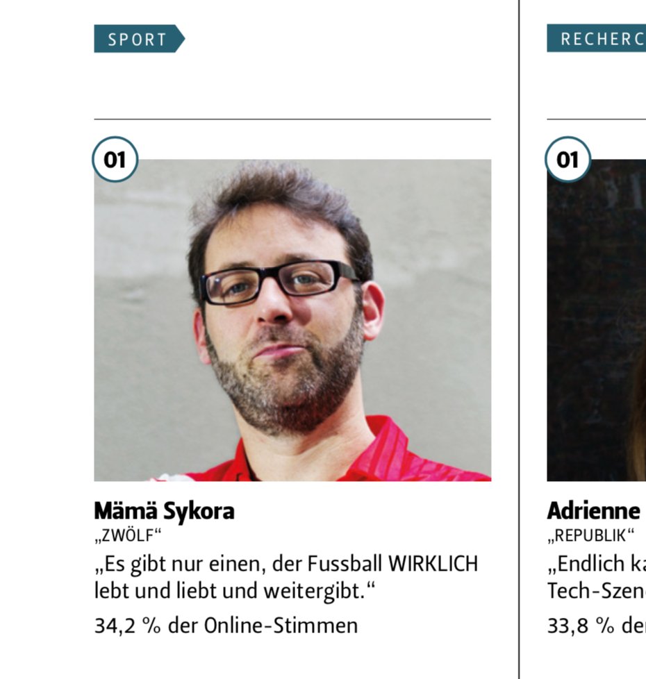 Jetzt bin ich tatsächlich irgendwie zum «Sportjournalist des Jahres 2020» gewählt worden. Ich bin einigermassen entsetzt. Aber auch stolz. Danke für die Stimmen, liebe Kolleg*innen!