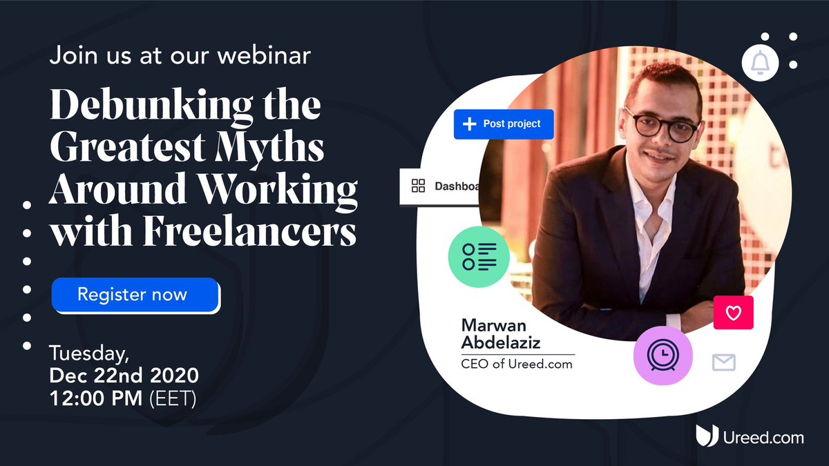 UreedArabia's tweet photo. Are you an employer who feels hesitant about hiring #freelancers? Have you heard the trite myths about freelancers being too money-hungry or unreliable?
 
Join us at our #webinar on December 22 to find out why none of that is true.
 
Register now here: https://t.co/vBOM6xNyHx https://t.co/WCayeN7Xgq