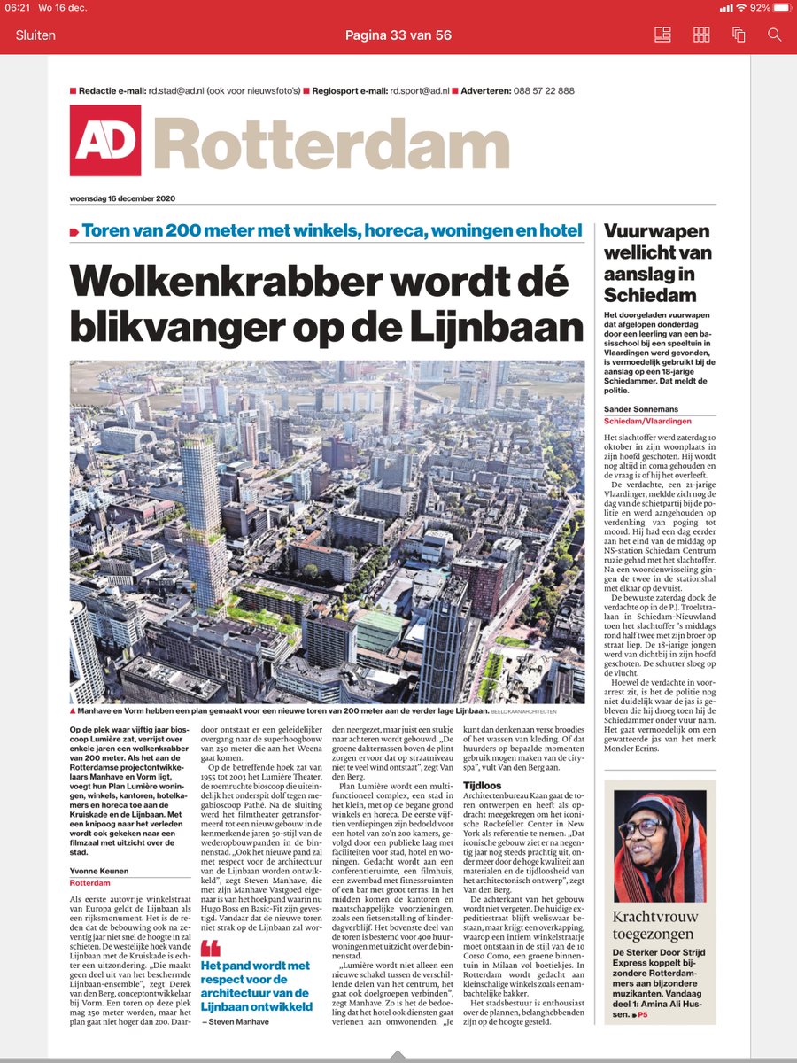 Mooi artikel in <a href="/RDStad/">AD Rotterdams Dagblad</a> 😊 #lumieretoren #lovethecity #architectuur #vastgoed #gebiedsontwikkeling #gobeyond