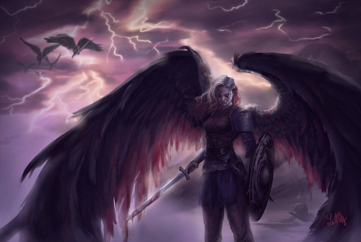 ChiseShan's tweet photo. This is an illustration that I made as a secret Santa for Meatloaf (or Modlio) in the Swatches discord :P  #valkyrie  #vikings #mythology #fantasyart https://t.co/2jTFrIN1JK
