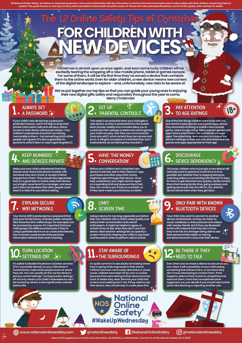 As we approach the big day, here are some great tips for parents and carers from @natonlinesafety should there be a new electronic device under the tree on Christmas Day.